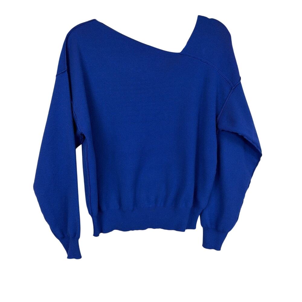 Line And Dot Cobalt Blue Asymmetric Raw Edge Sweater Knit Top Size S